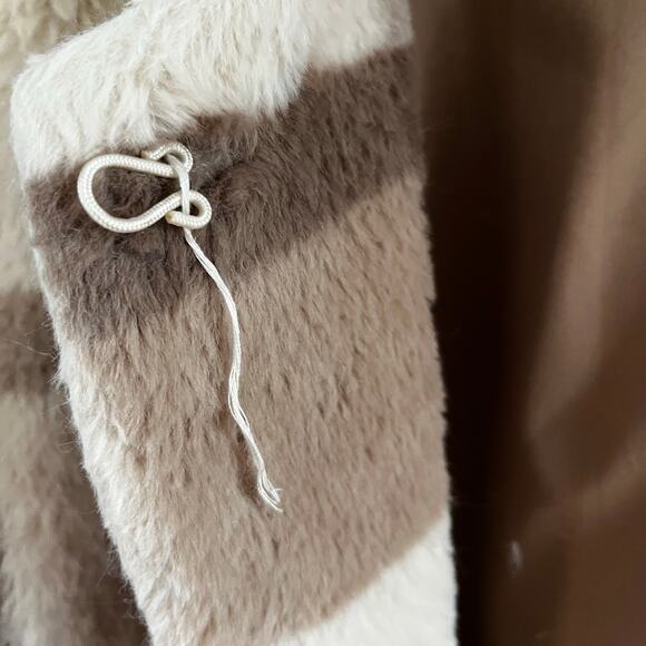 Polagram Faux Fur Brown Plaid Long Jacker Long Kimono Soft Cozy Plus Size 1XL - Picture 11 of 11